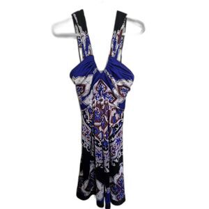 Hale Bob Blue Multi Floral Print Boho Chic Mini Dress Style 2/28-15 DEL $132 NWT